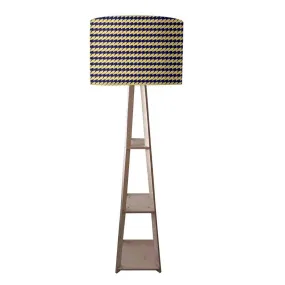 Wooden Shelf Tripod Floor Lamp for Living Room - Houndstooth