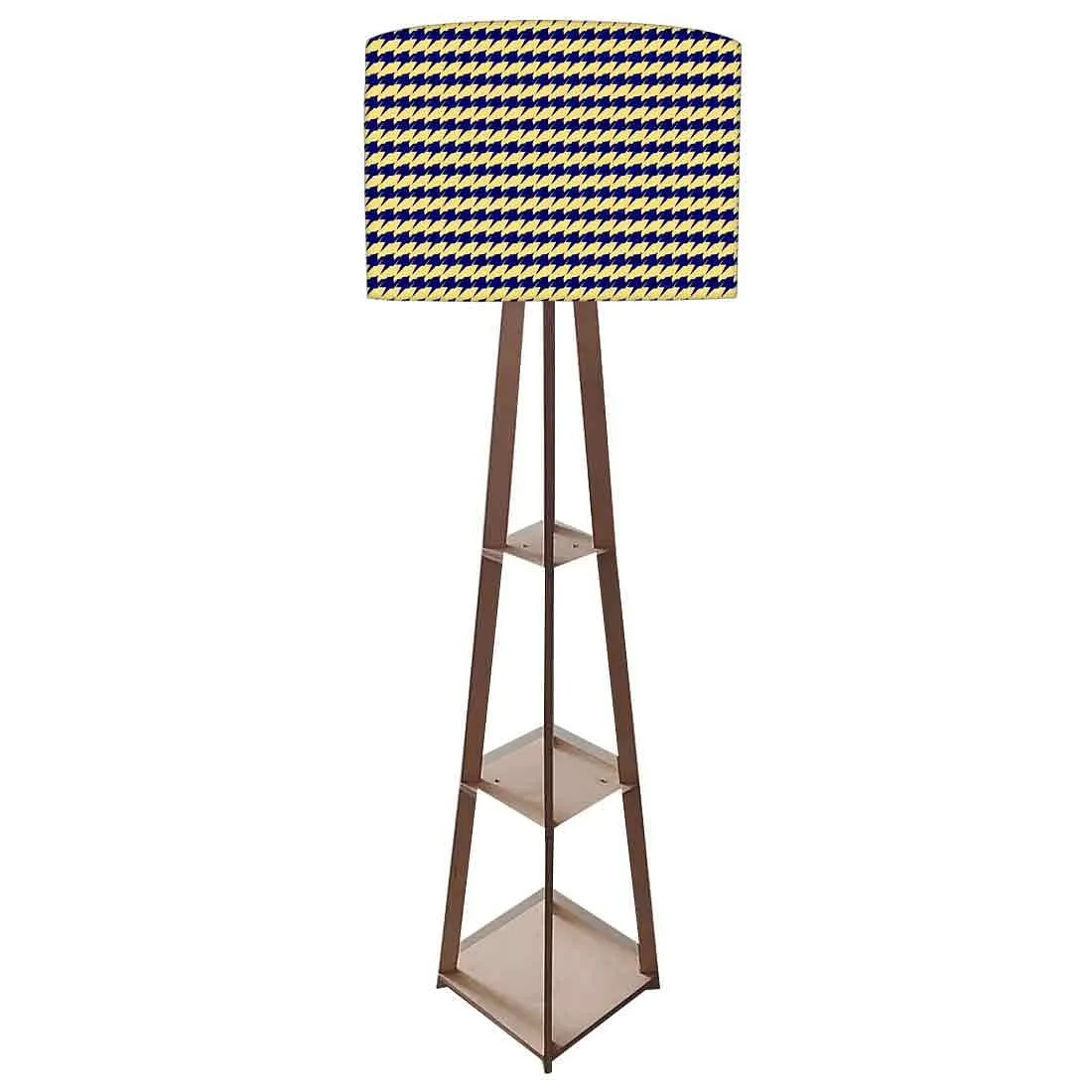 Wooden Shelf Tripod Floor Lamp for Living Room - Houndstooth